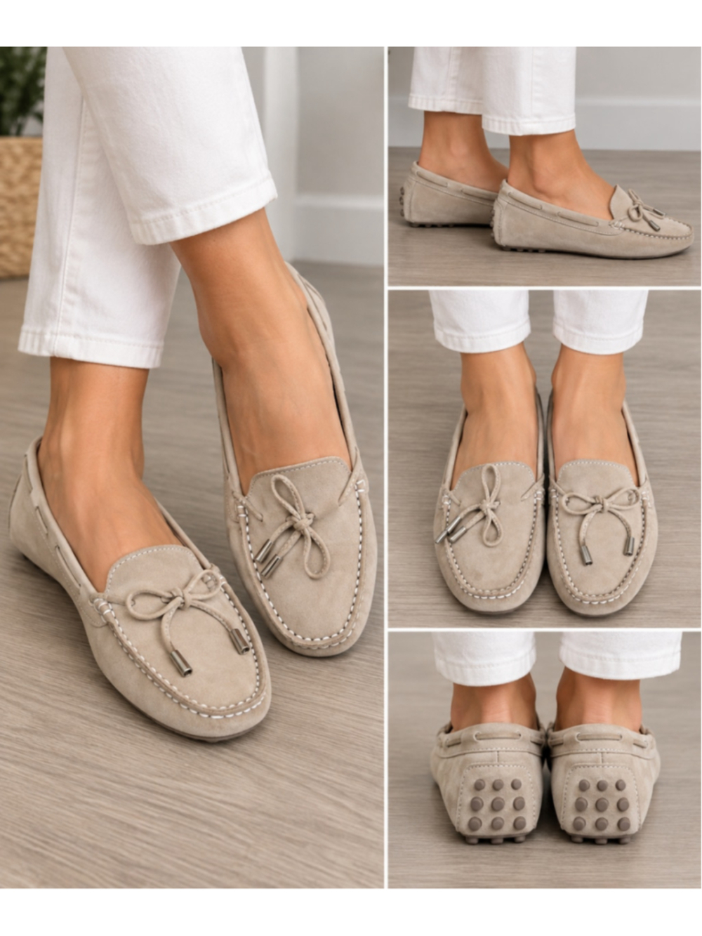 Mercanti Fiorentini Beige Suede Driving Loafers Moc Toe Leather Slip On Size 7.5